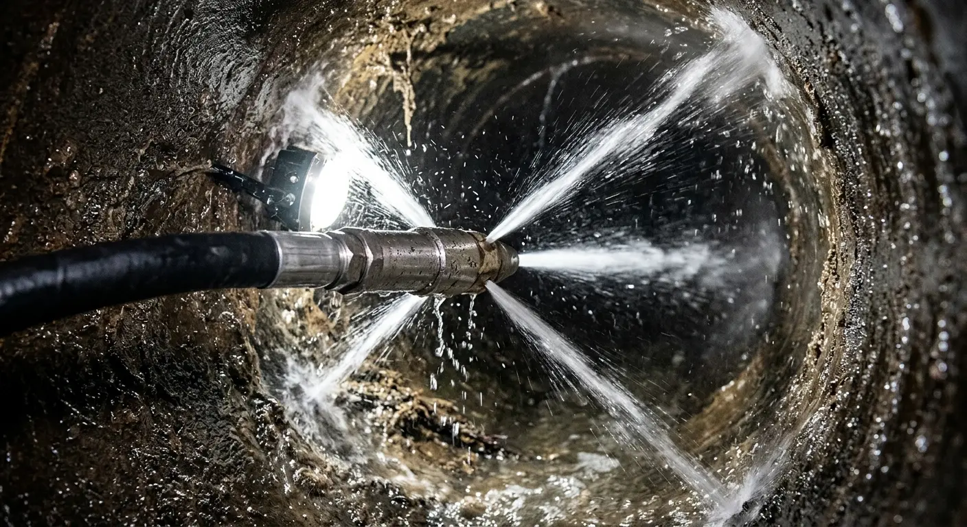 High-pressure hydro jetting nozzle cleaning sewer pipe for Sewer Cleanout in Yarmouth